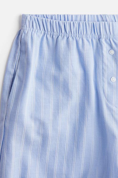 Cotton pyjama bottoms - light blue & white striped
