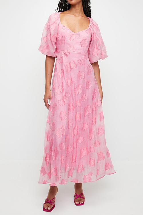 Volume sleeve statement maxi dress - pink