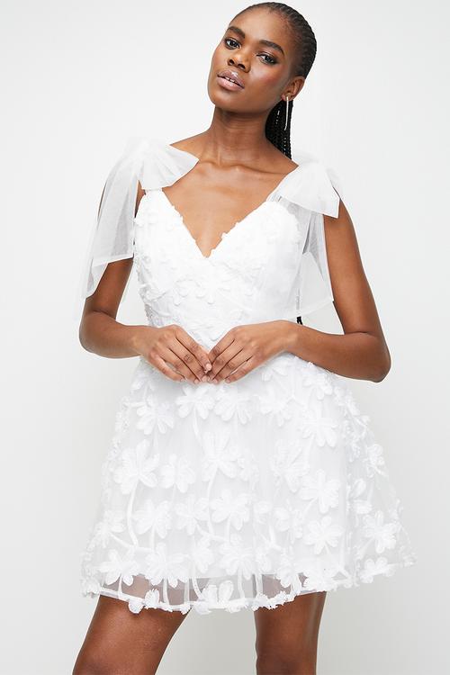 White bow detail dress - White