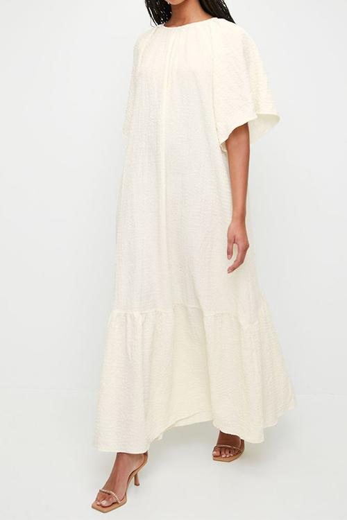 Statement sleeve tiered midi dress - ecru