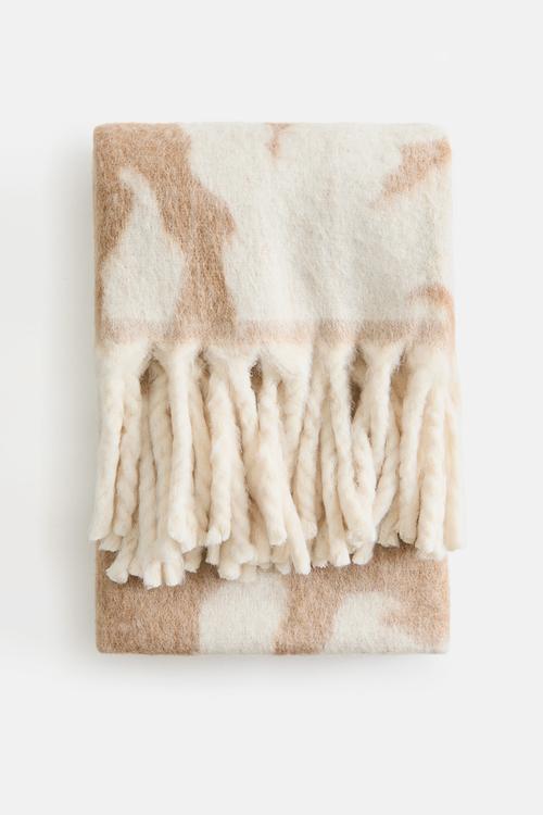 Patterned wool-blend blanket - beige/floral