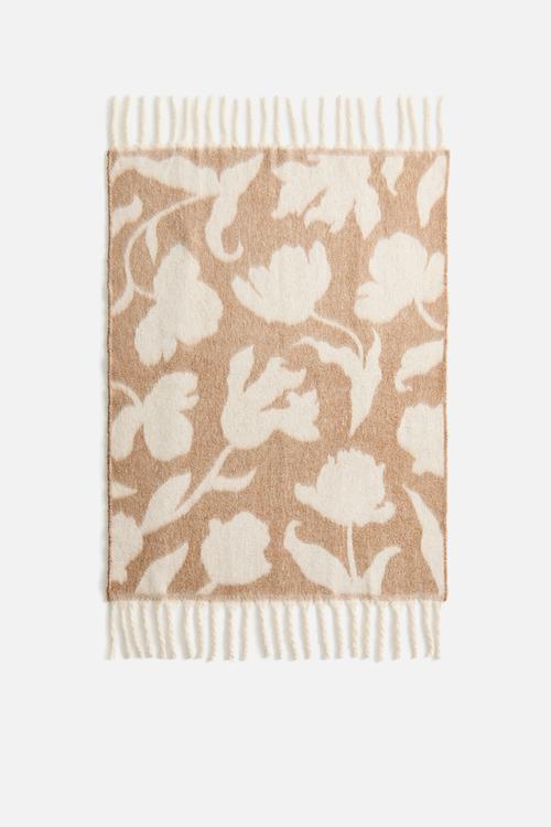 Patterned wool-blend blanket - beige/floral