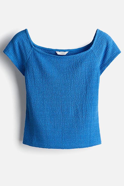 Textured jersey top - bright blue