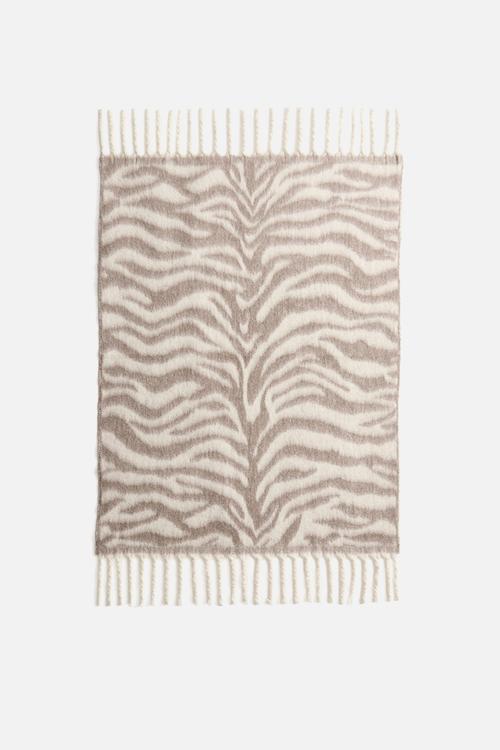 Patterned wool-blend blanket - taupe/zebra print