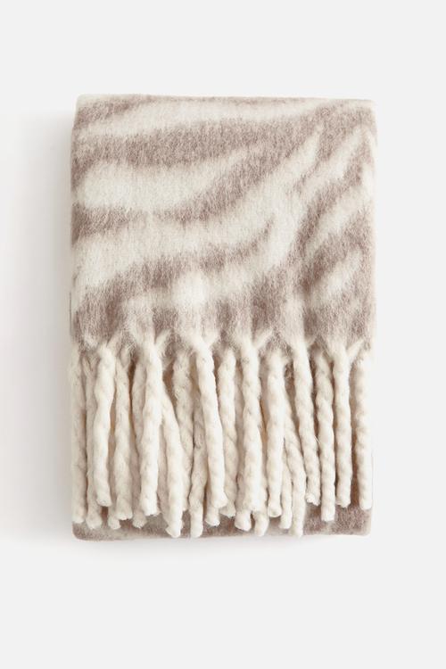 Patterned wool-blend blanket - taupe/zebra print