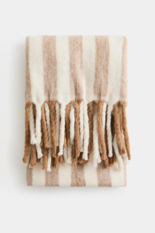 Patterned wool-blend blanket - beige/striped