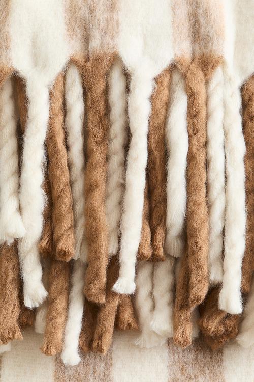 Patterned wool-blend blanket - beige/striped