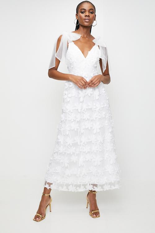 White bow detail midi dress - White