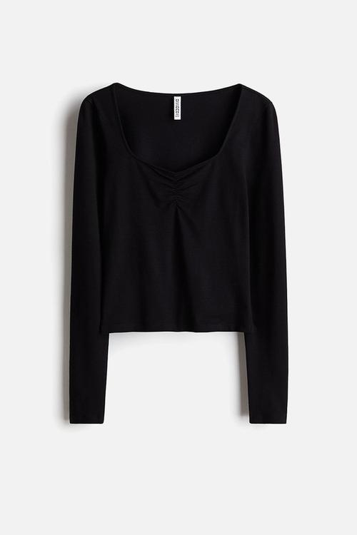 Sweetheart-neck top - black