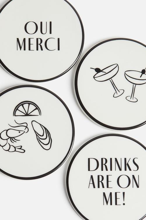 4 Pack porcelain coasters - white/drinks