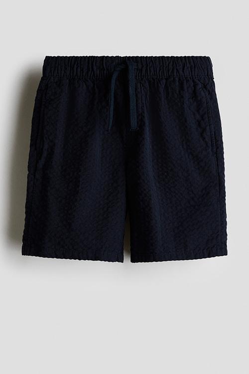 Cotton seersucker shorts - navy blue