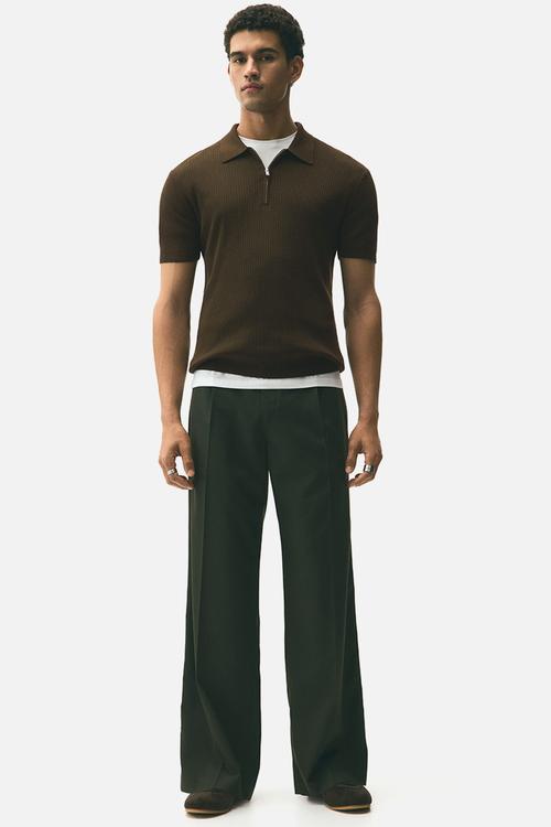Slim fit zip-top polo shirt - brown