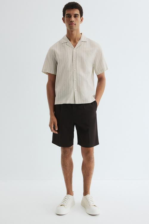 Regular fit linen-blend resort shirt - beige/striped