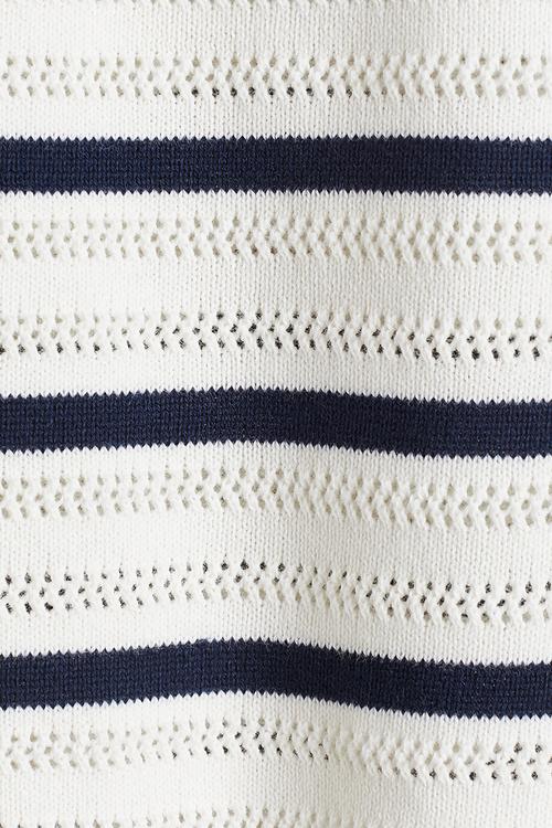 Cotton-knit polo shirt - white & black striped