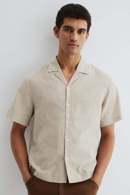 Regular fit linen-blend resort shirt - light green/striped