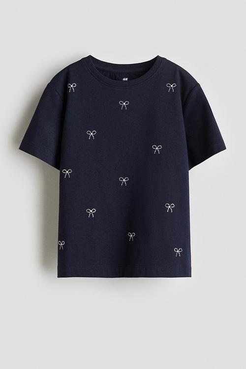 Motif-detail t-shirt - navy blue bows