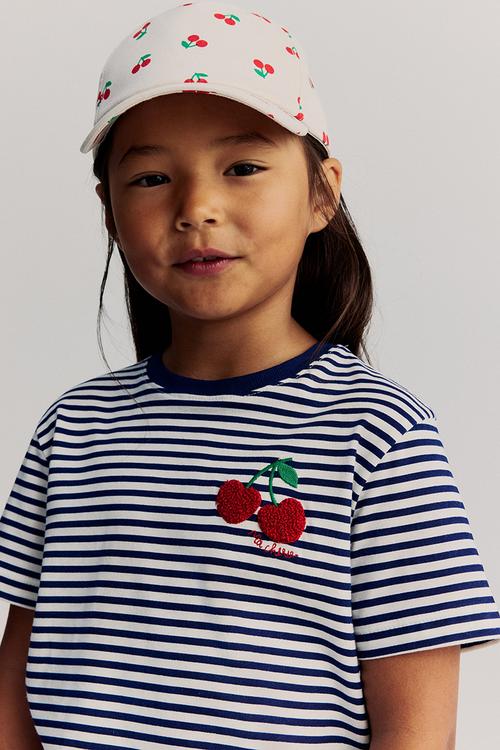 Motif-detail t-shirt - white & blue striped