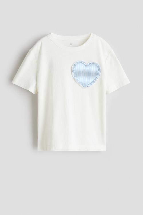 Motif-detail t-shirt - white & blue heart