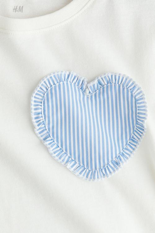Motif-detail t-shirt - white & blue heart