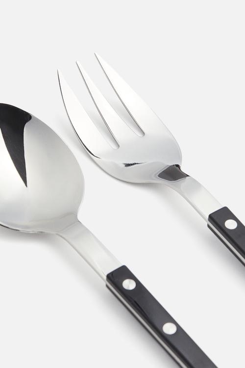 Stainless steel salad servers - black