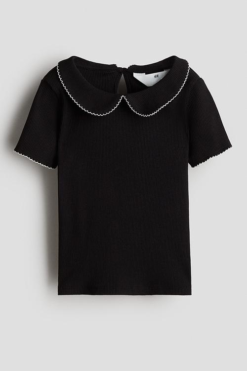 Picot-trimmed cotton top - black & white