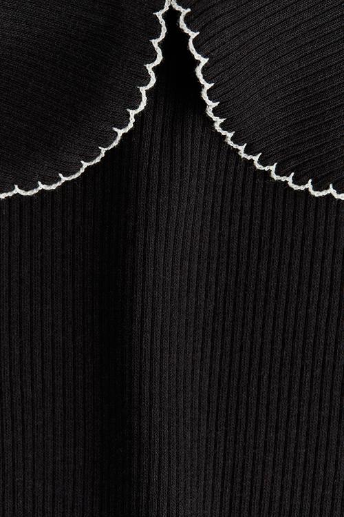 Picot-trimmed cotton top - black & white
