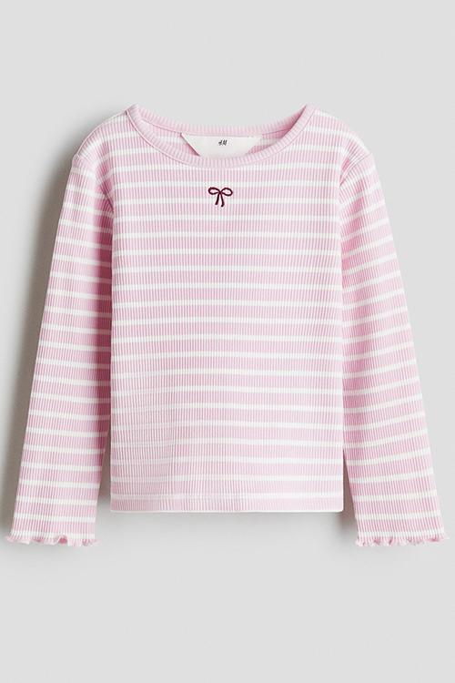 Embroidery-detail cotton top - light pink bow