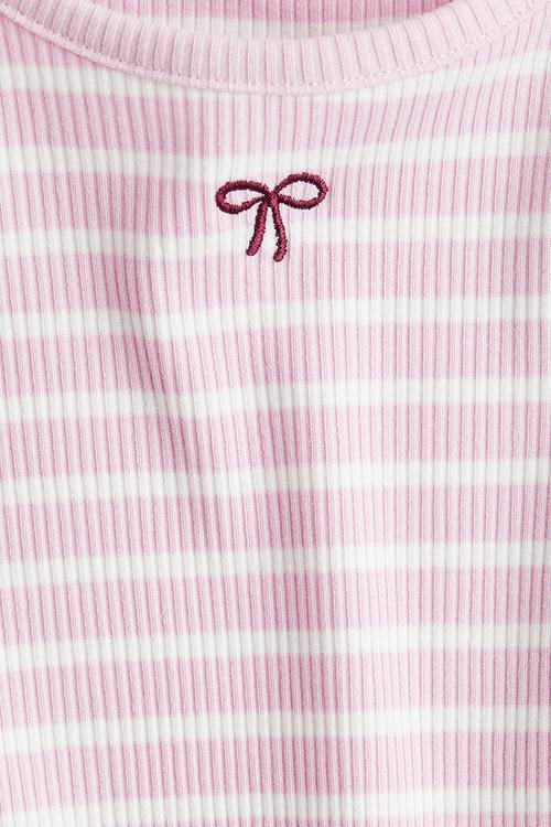 Embroidery-detail cotton top - light pink bow