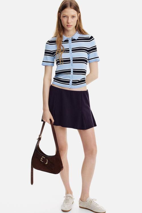 Short-sleeved cardigan - light blue/striped