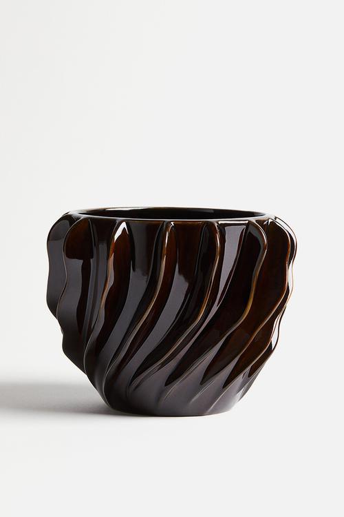 Stoneware plant pot - dark brown