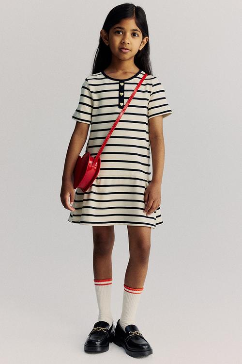 Jersey a-line dress - cream & navy blue striped