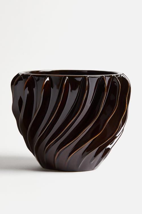 Large stoneware plant pot - dark brown