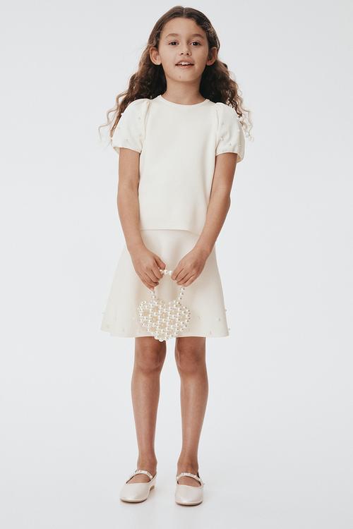 Bead-detail fine-knit top - white