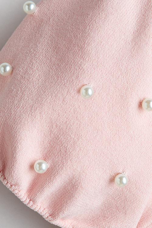 Bead-detail fine-knit top - light pink