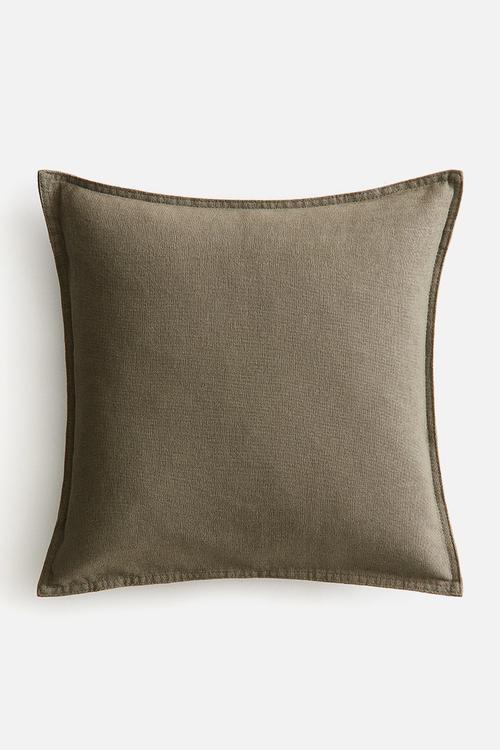 Linen-blend cushion cover -  khaki green