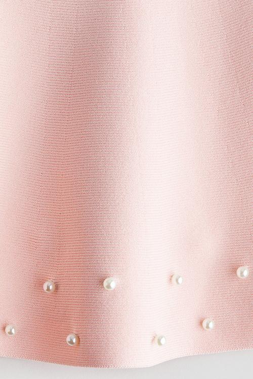 Bead-detail fine-knit skirt - light pink