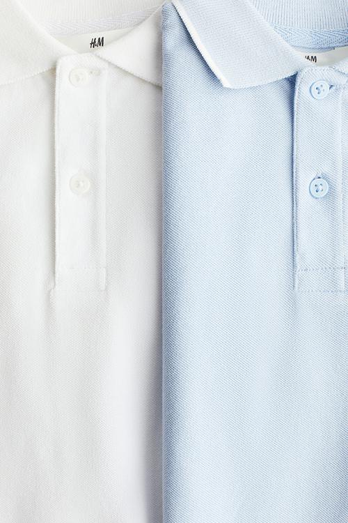 2-Pack piqué polo shirts - light blue & white
