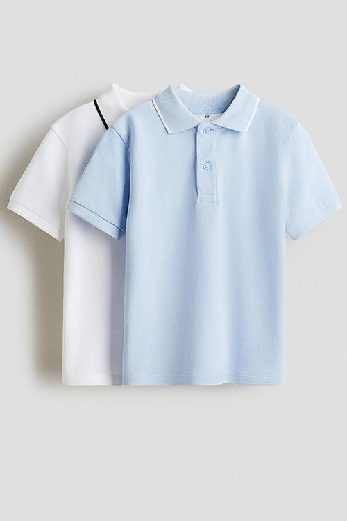 2-Pack piqué polo shirts - light blue & white