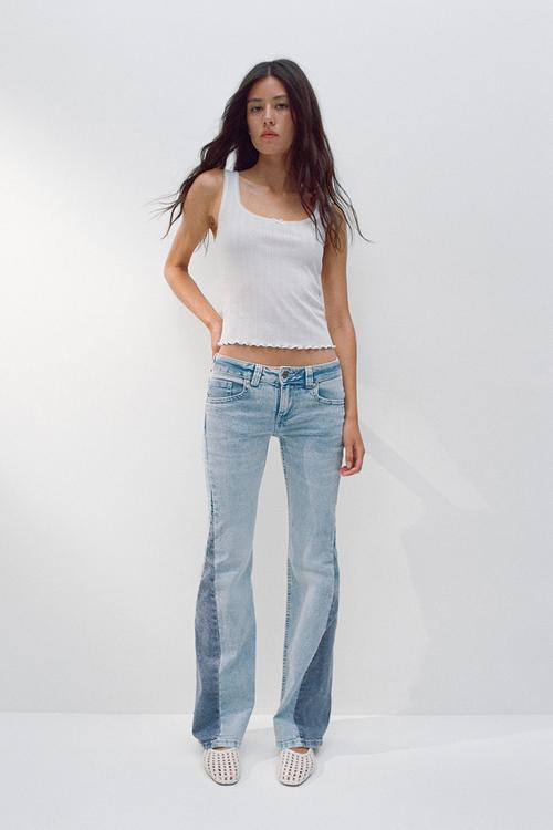 Flared low jeans - light denim blue & colour block