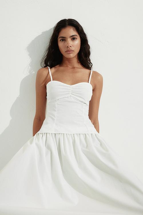 Gathered strappy top - white