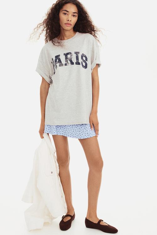 Oversized printed t-shirt - light grey marl/paris