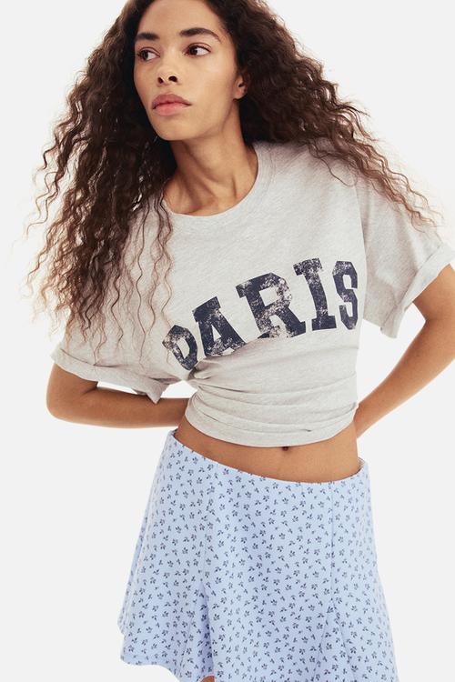 Oversized printed t-shirt - light grey marl/paris
