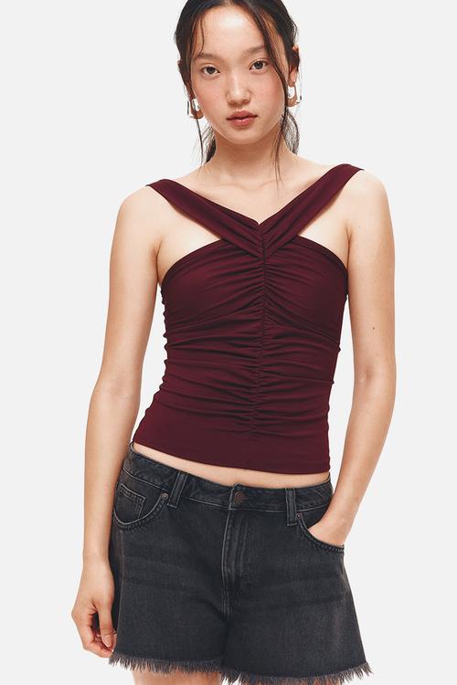 Gathered top - burgundy