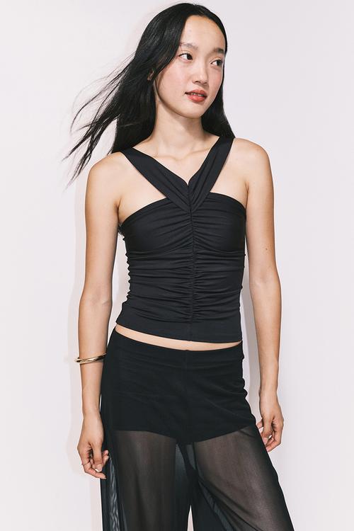 Gathered top - black