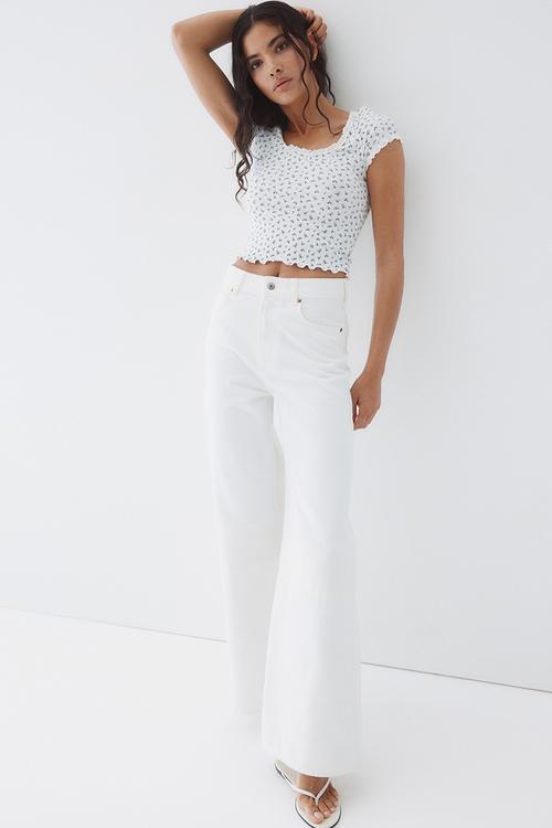 Lace-trimmed top - white floral