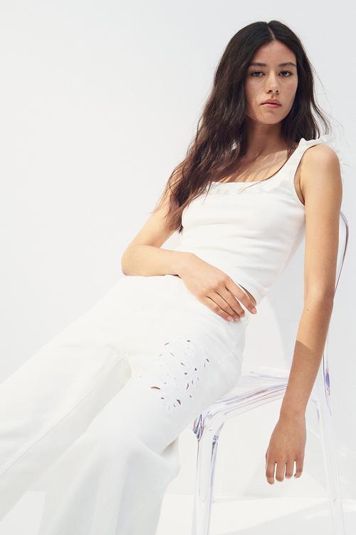 Frill-trimmed vest top - white