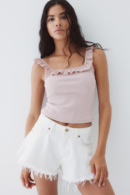 Frill-trimmed vest top - dusty pink 