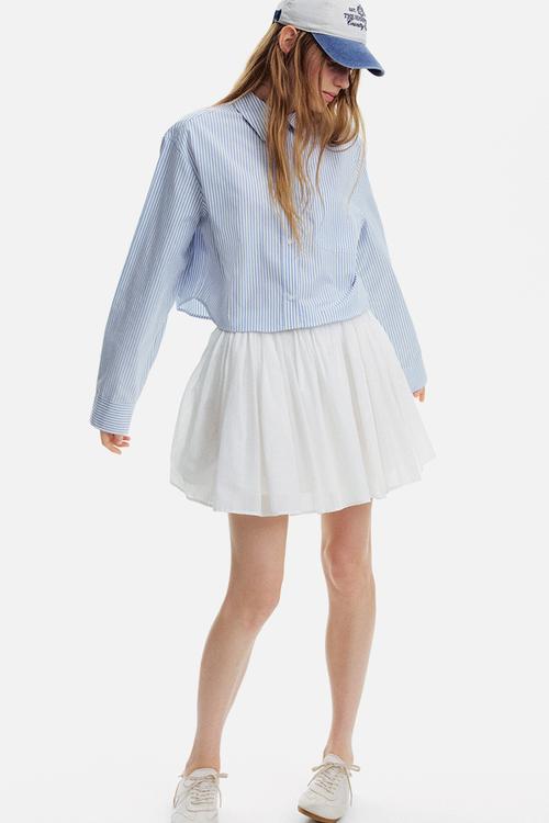 Cropped cotton shirt - blue striped