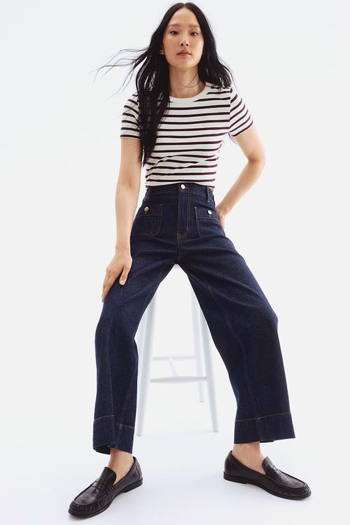 Wide high ankle jeans - dark denim blue