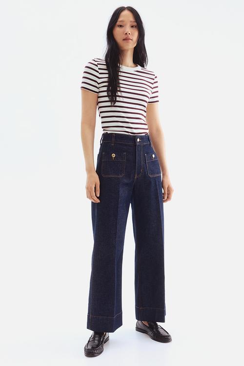 Wide high ankle jeans - dark denim blue